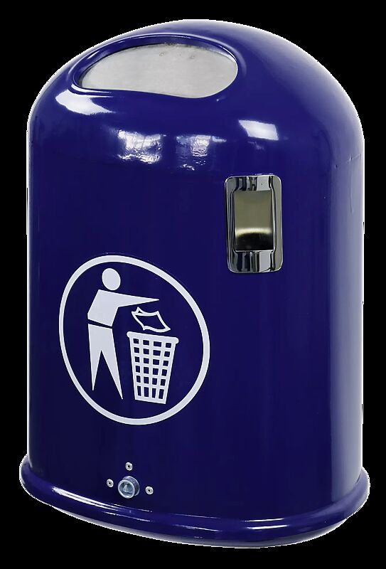 Abfallbehälter DERBY mit Federeinwurfklappe, mit Ascher, in RAL 5013 kobaltblau