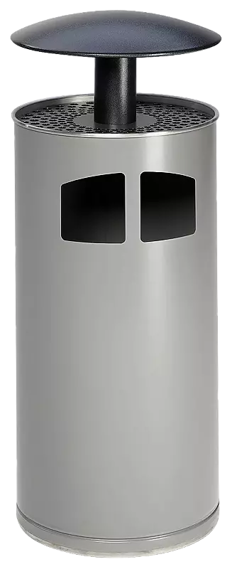 Abfallbehälter MATANE, mit Ascher, Korpus in silber, Schutzdach in antik-silber