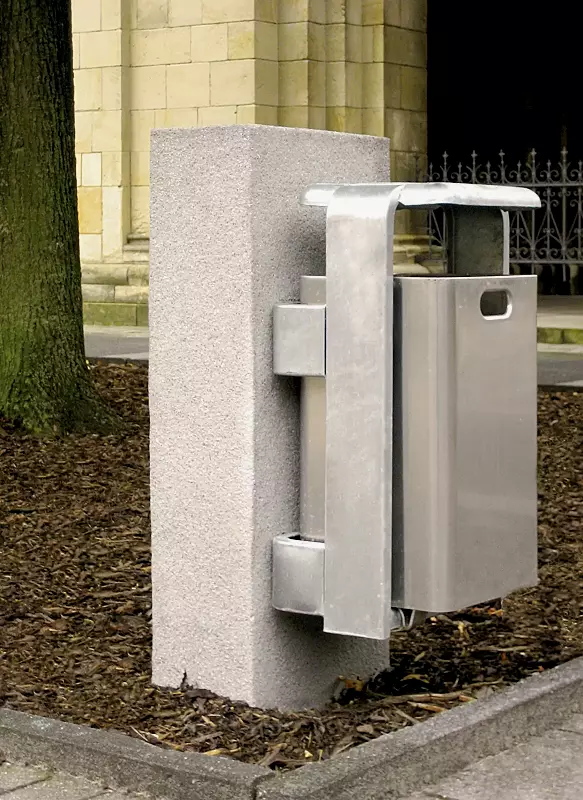 Abfallbehälter SHIPLEY, zur Wandbefestigung, Behälter aus Aluminium geschliffen, Rahmen aus Stahl feuerverzinkt