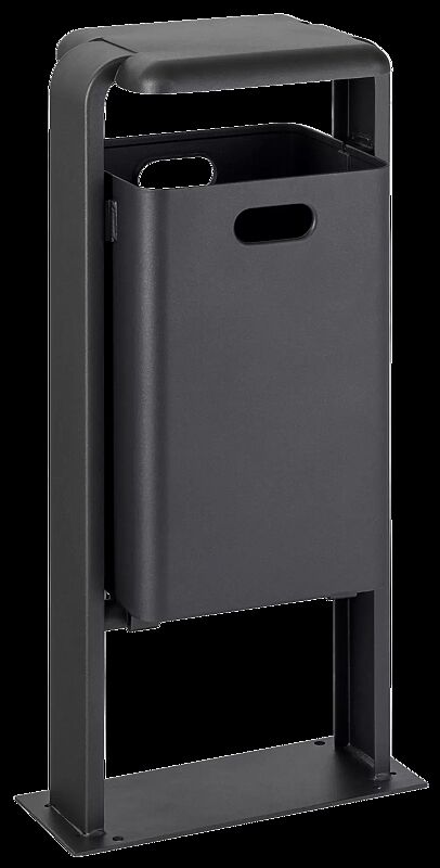 Abfallbehälter SHIPLEY, zum Aufdübeln, Behälter aus Aluminium bzw. aus Stahl, Rahmen aus Stahl, komplett in RAL 7016 anthrazitgrau