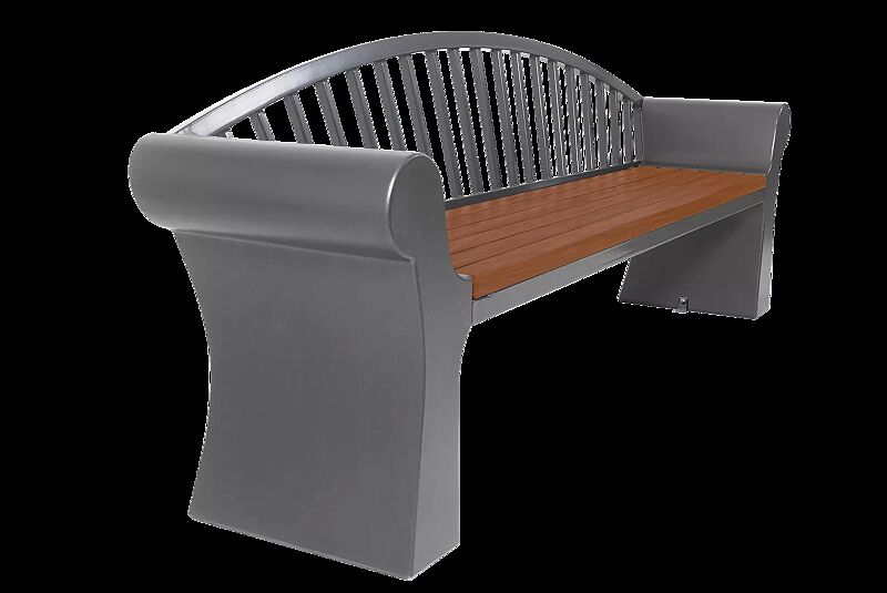 Sitzbank SAVONA mit Rückenlehne, Stahlteile in RAL 7021 schwarzgrau, Beton beschichtet in Farbe graphit