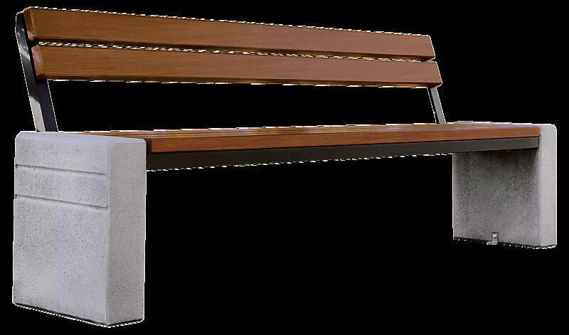 Sitzbank BRNO mit Rückenlehne, Stahlteile in RAL 7021 schwarzgrau, Beton sandgestrahlt