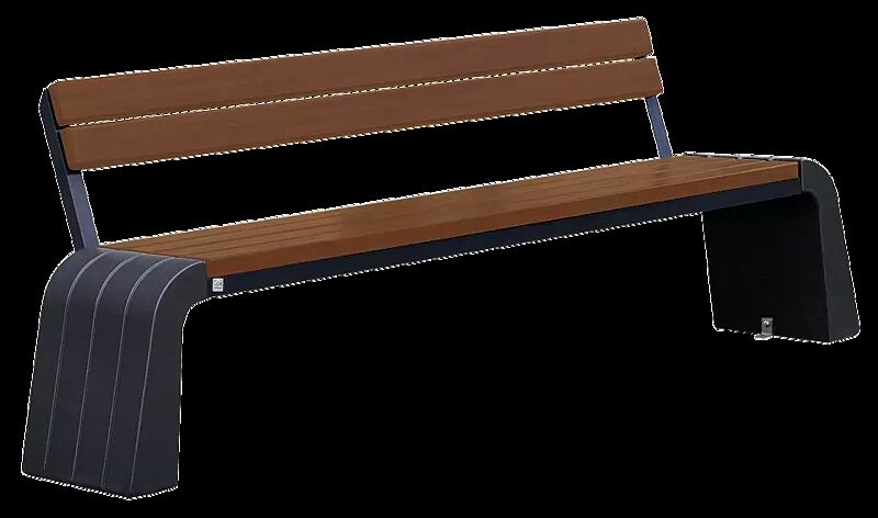 Sitzbank VEGA mit Rückenlehne, Stahlteile in RAL 7021 schwarzgrau, Beton beschichtet in Farbe graphit