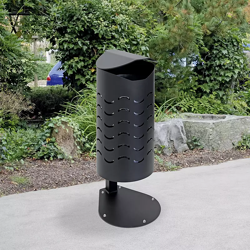 Abfallbehälter GLACE, mit Wellendesignlochung, zum Aufdübeln, in RAL 7021 schwarzgrau