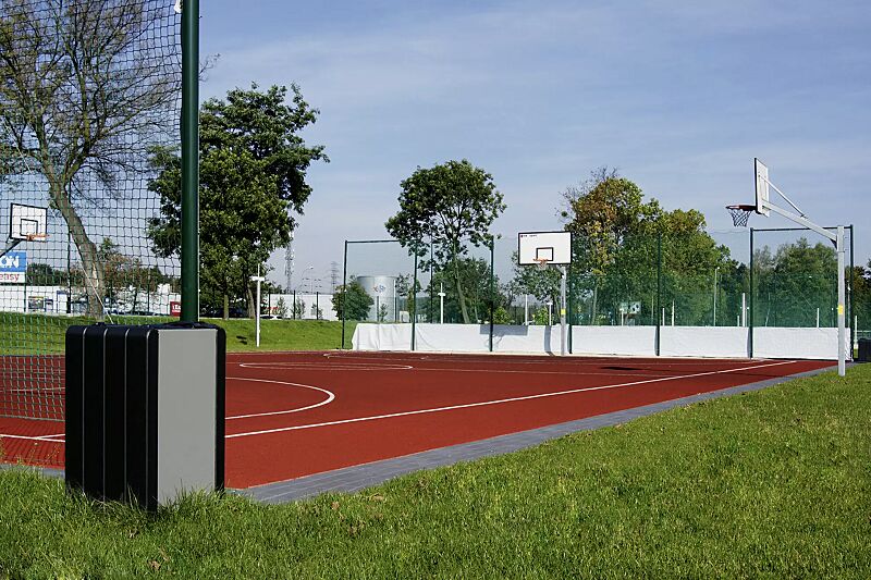 Abfallbehälter VEGA mit Ascher, ohne Schutzdach, Beton in graphit, Stahlteile in RAL 9007 graualuminium