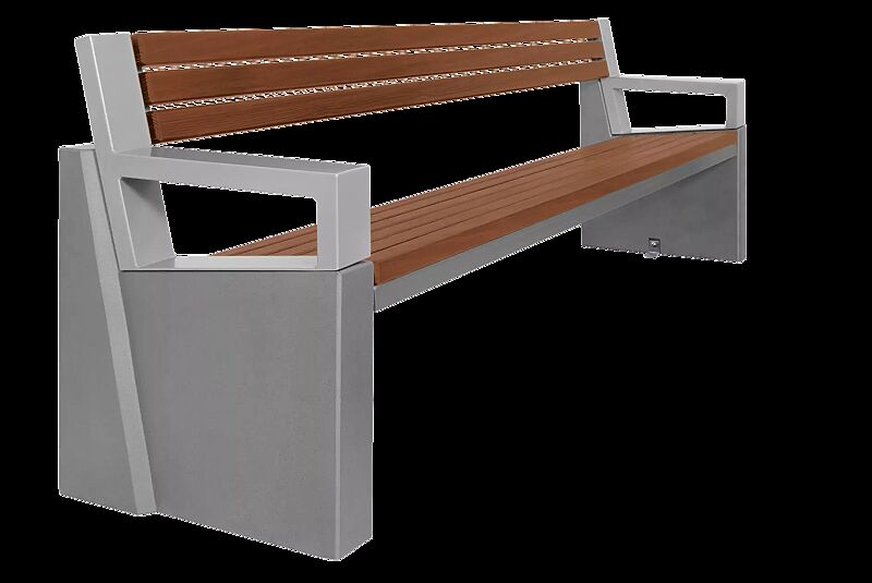 Sitzbank INTAL mit Rückenlehne, Stahlteile in RAL 9007 graualuminium, Beton beschichtet in grau