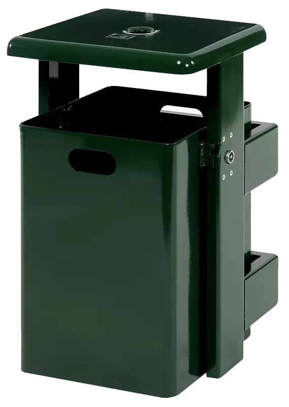 Abfallbehälter STRATFORD, mit Ascher, in RAL 6005 moosgrün