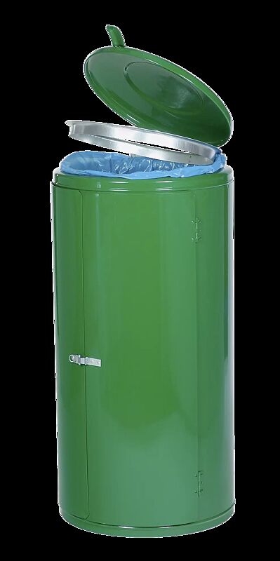 Abfallbehälter EDMONTON, Doppelflügeltür mit Spannverschluss, in RAL 6002 laubgrün