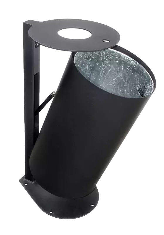 Abfallbehälter PITTSBURGH, mit Ascher, in RAL 7016 anthrazitgrau, zur Entleerung geöffnet