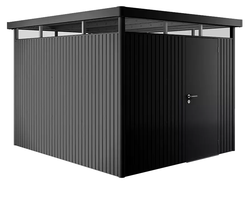 Gerätehaus HighLine®, Modell 5 in dunkelgrau-metallic, mit Einflügeltür