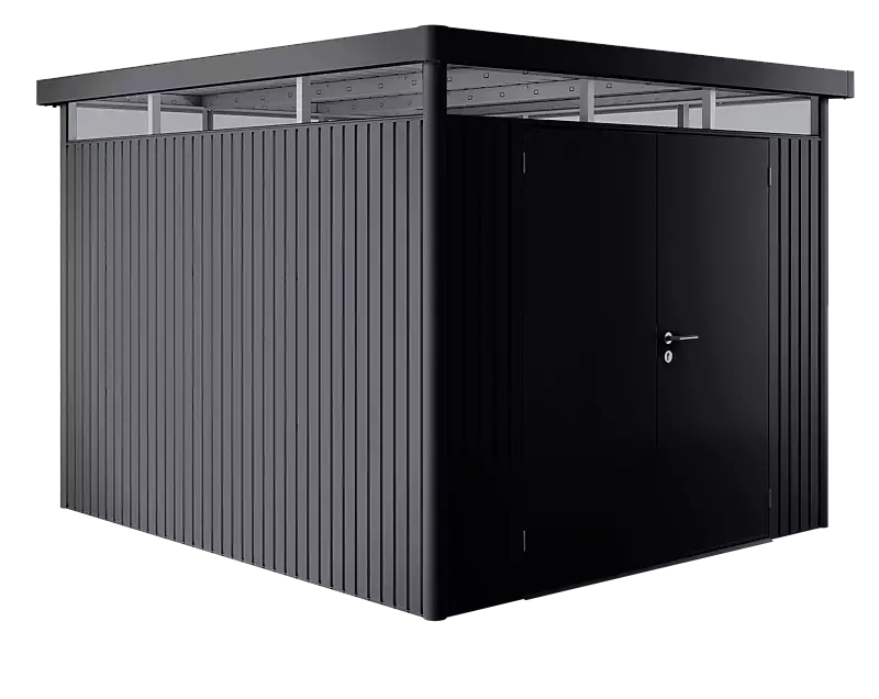 Gerätehaus HighLine®, Modell 5 in dunkelgrau-metallic, mit Doppelflügeltür