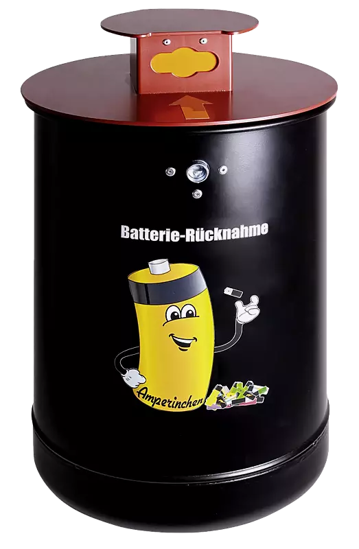 Batteriesammler OSHAWA, Korpus in schwarz matt, Deckel in RAL 3002 karminrot