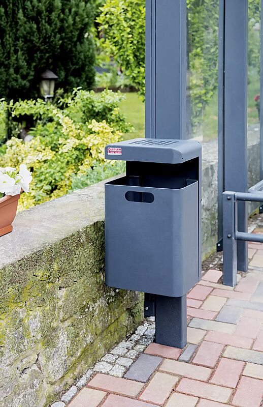 Abfallbehälter HALIFAX, 29 Liter, mit Ascher, zur Wandbefestigung, in RAL 7016 anthrazitgrau