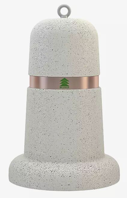 Poller RAY aus Beton, mit Kupferband, in Granitoptik weiß