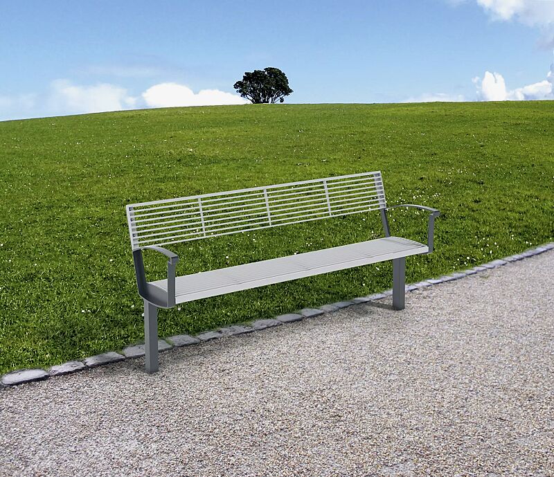 Seniorenbank INTERVERA, Auflage in RAL 9006 weißaluminium, Unterkonstruktion in RAL 9007 graualuminium