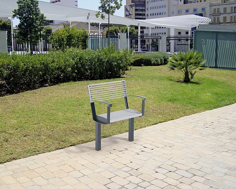 Senioren-Sitz INTERVERA, Auflage in RAL 9006 weißaluminium, Unterkonstruktion in RAL 9007 graualuminium