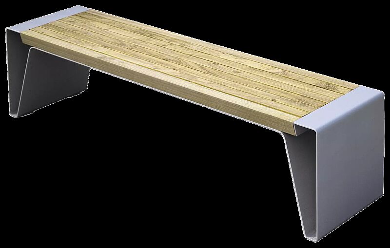 Sitzbank RADIUM ohne Rückenlehne, mit Robinieholzbelattung, Stahlteile in RAL 9007 graualuminium