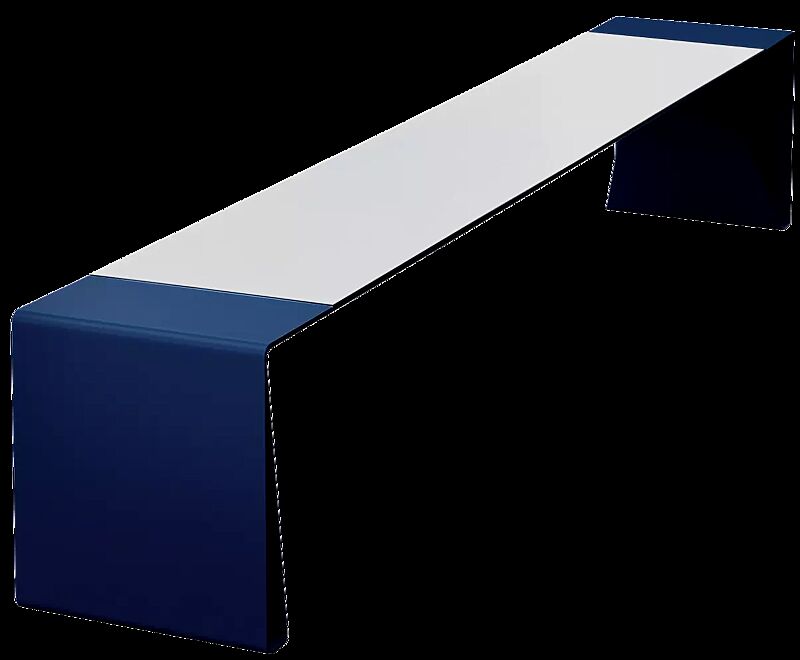 Sitzbank RADIUM ohne Rückenlehne, mit weißer HPL-Auflage, Stahlteile in RAL 5015 himmelblau