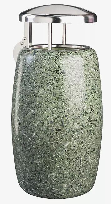 Abfallbehäler PEGASO aus rekonstituiertem Marmor geschliffen, in grün alpi, mit Edelstahl-Schutzdach