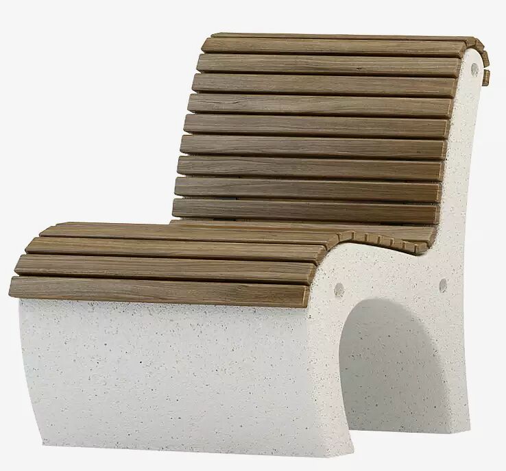 Sitz GEA aus Beton, mit Okouméholzauflage, in Granitoptik weiß