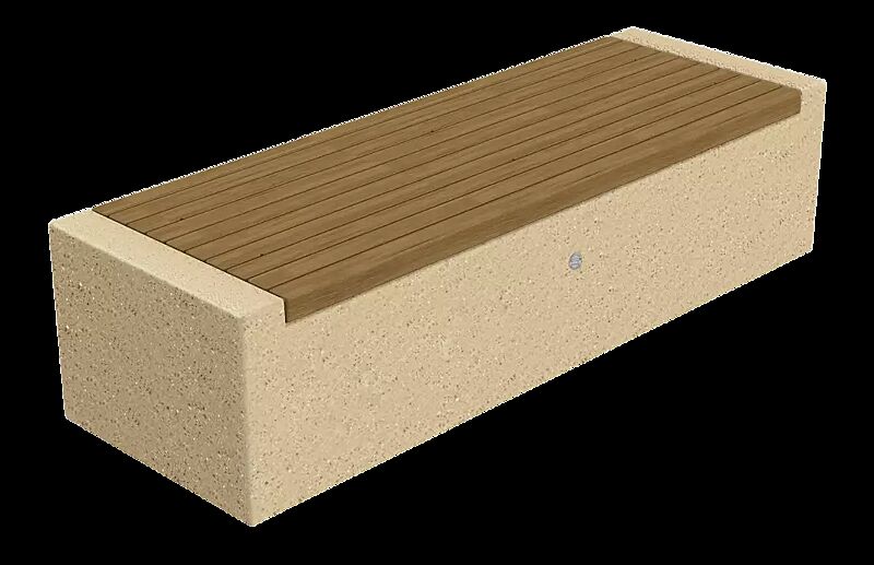 Sitzbank DEMETRA ohne Rückenlehne, aus rekonstituiertem Marmor, mit Okouméholzbelattung, in gelb mori