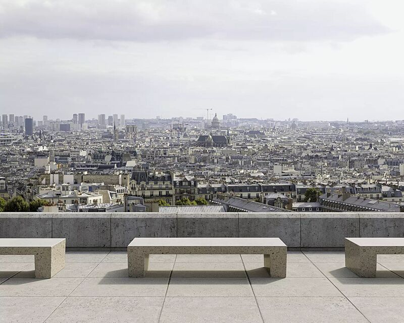 Sitzbank ERACLEA GRES ohne Rückenlehne, aus rekonstituiertem Marmor, Sitzfläche geschliffen, in bitticino