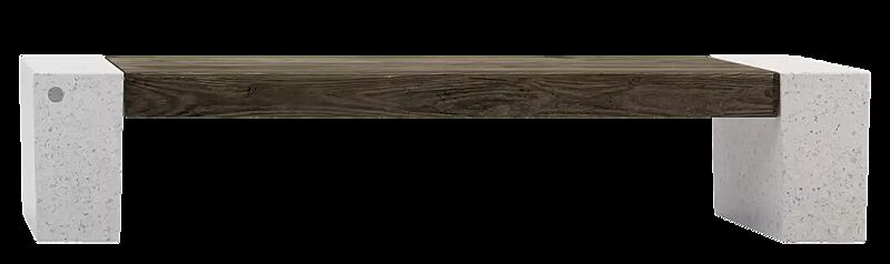 Sitzbank ERACLEA GRES ohne Rückenlehne, aus Beton, in Granitoptik weiß, mit Feinsteinzeug-Auflage in Holzoptik dunkel