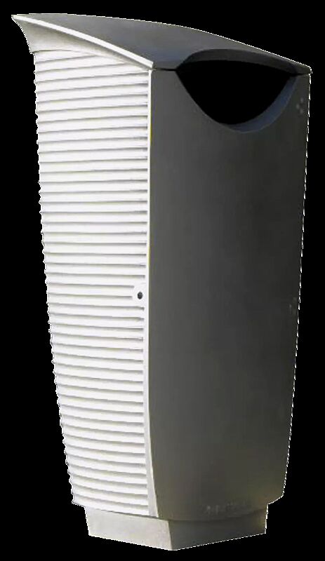 Abfallbehälter NASTRA aus Aluminiumguss mit Einwurföffnung, Aluminiumguss in RAL 9006 weißaluminium beschichtet