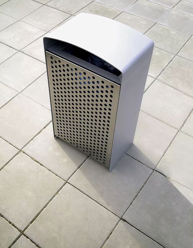 Abfallbehälter PRAX, Korpus: Stahlblech, Stahlteile in RAL 9006 weißaluminium und DB 701 eisenglimmer (zweifarbig auf Anfrage)