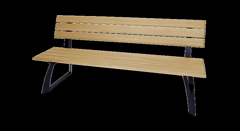 Sitzbank ADAM mit Rückenlehne, mit Fichtenholzbelattung, Stahlteile in RAL 9005 tiefschwarz