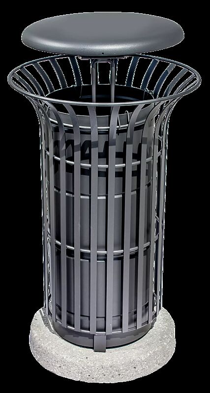 Abfallbehälter COROLLA mit Betonsockel zum freien Aufstellen, mit Schutzdach, in RAL 7016 anthrazitgrau