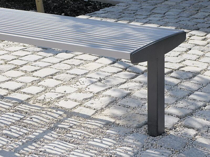 Sitzbank VERA SOLO bestehend aus Einzelelementen, gerade, mit Edelstah-Rundstahlauflage, modular erweiterbar, in RAL 7016 anthrazitgrau