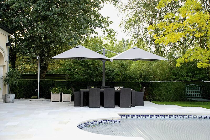 Freiarmschirm MULTI POLE, 2 Schirme, achteckig, zum freien Aufstellen