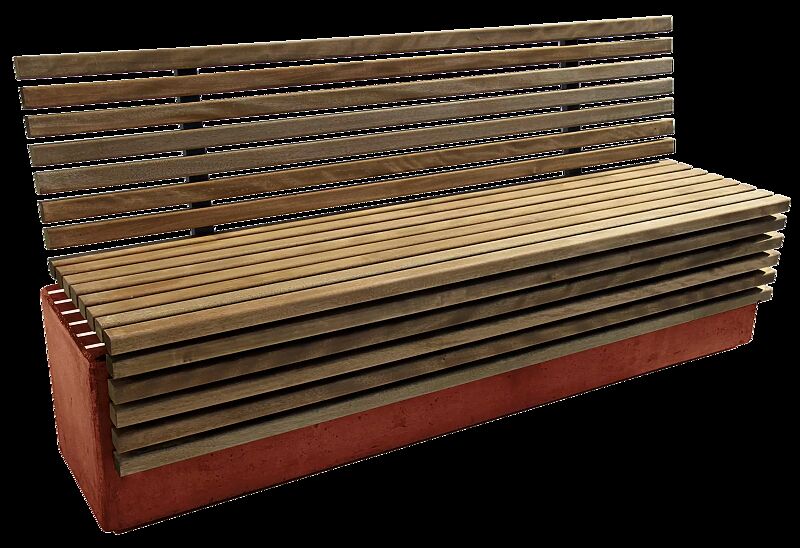 Sitzbank LITHOS WOOD mit Rückenlehne, mit Jatobaholzbelattung, Beton mit Acrylbeschichtung in ziegelrot - 8