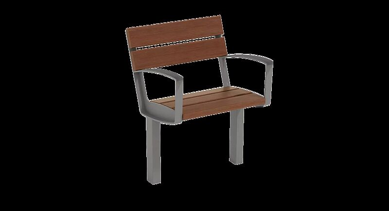 Sitz INTERVERA mit Jatobaholzbelattung, Stahlteile in RAL 9007 graualuminium