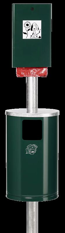 Hundetoilette MANETO mit Hundekotbeutelspender und Hundekotbeutel (Zubehör), zum Einbetonieren, in moosgrün ähnlich RAL 6005