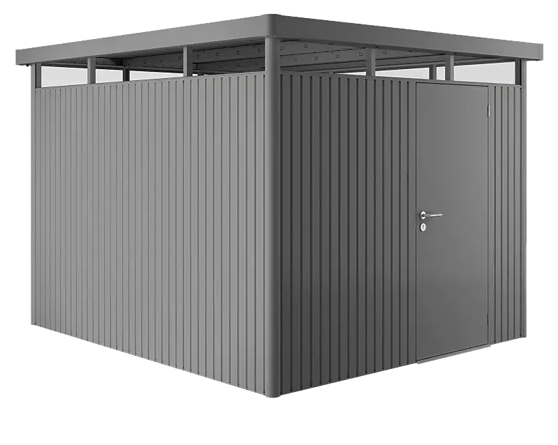 Gerätehaus HighLine®, Modell 5 in quarzgrau-metallic, mit Einflügeltür