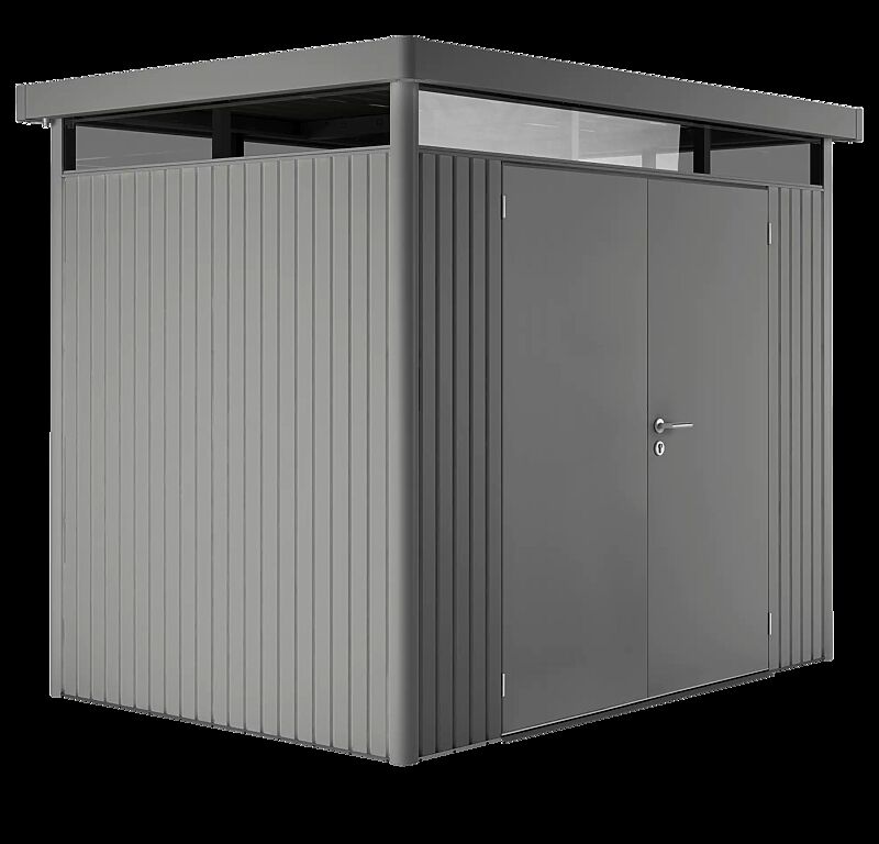 Gerätehaus HighLine®, Modell 2 in quarzgrau-metallic, mit Doppelflügeltür