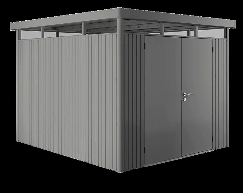 Gerätehaus HighLine®, Modell 5 in quarzgrau-metallic, mit Doppelflügeltür