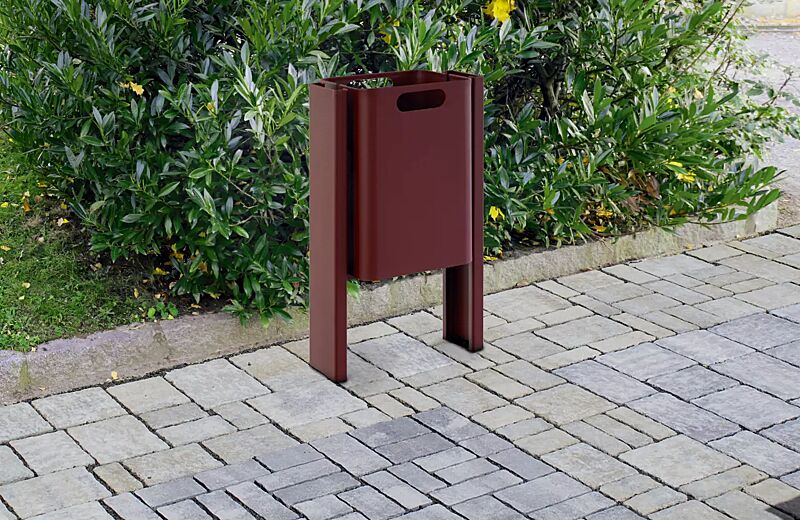 Abfallbehälter CORNER, 27 Liter, zum Einbetonieren, in RAL 3005 weinrot