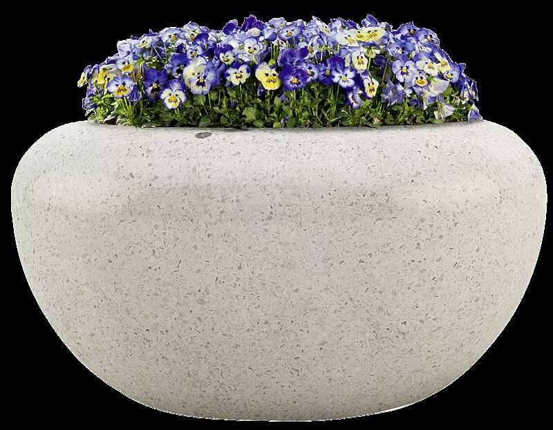 Pflanzbehälter VENERE aus Beton geschliffen, in Granitoptik weiß