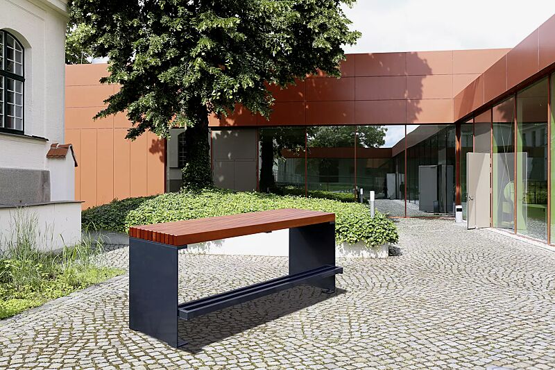 Tisch PESCARA, zum Aufdübeln, mit Merantiholzbelattung, Stahlteile in RAL 7016 anthrazitgrau