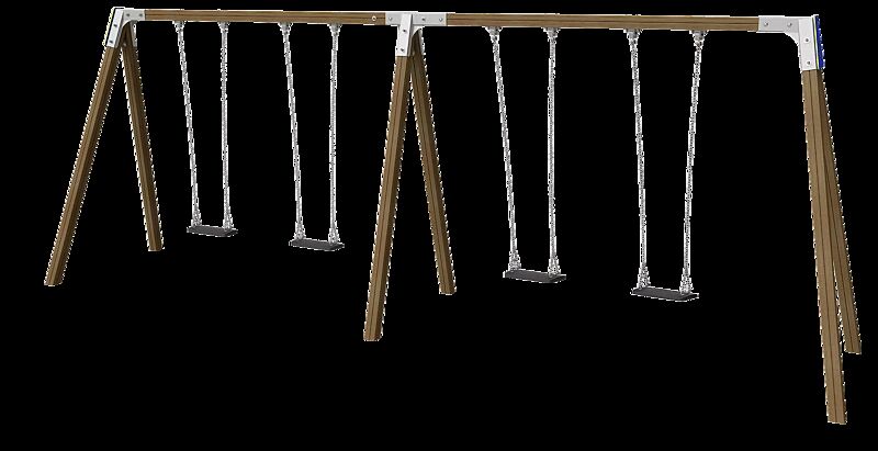 Zweifachschaukel TWINS mit jeweils 2 Standard-Sicherheitsschaukelsitzen, Schaukelbalken aus Holz