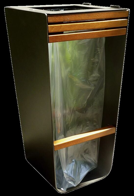 Abfallbehälter KARMA mit Abfallsackhalterung, Stahlteile in DB 703 eisenglimmer