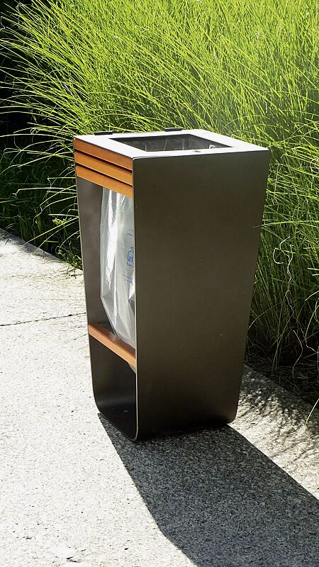 Abfallbehälter KARMA mit Abfallsackhalterung, Stahlteile in DB 703 eisenglimmer