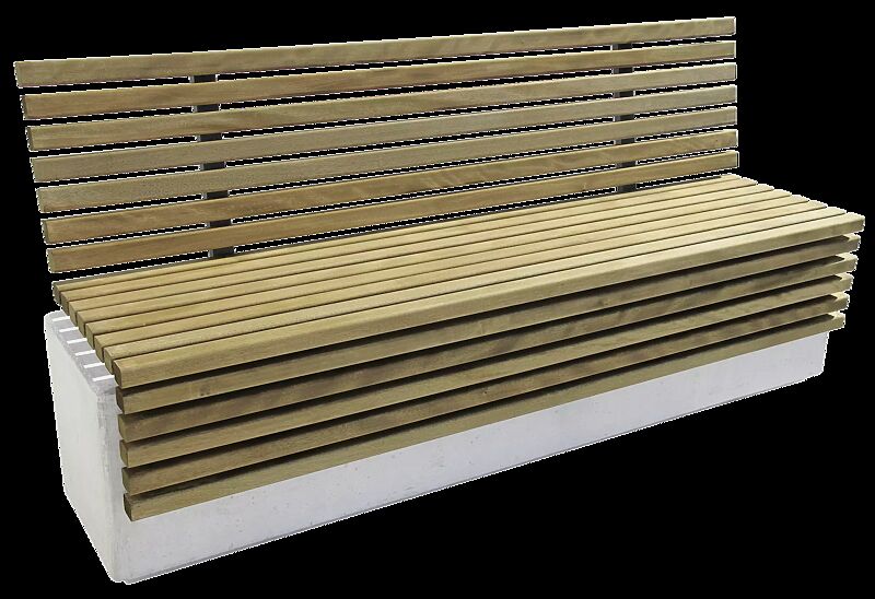 Sitzbank LITHOS WOOD mit Rückenlehne, mit Kiefernholzbelattung, Beton in naturweiß - 18