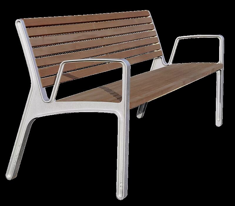 Sitzbank MIELA mit Rückenlehne und Armlehnen, mit schmaler Jatobaholzbelattung