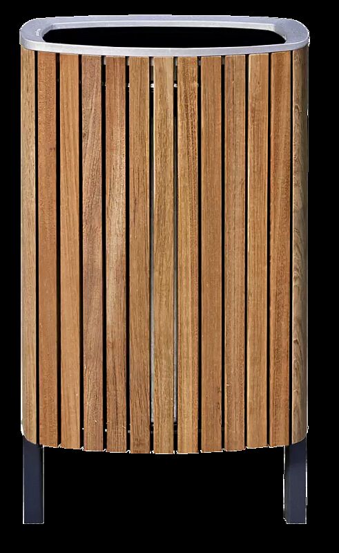 Abfallbehälter MINIUM mit seitlichen Pfosten zum Aufdübeln, mit Jatobaholzbelattung, Stahlteile in RAL 7016 anthrazitgrau