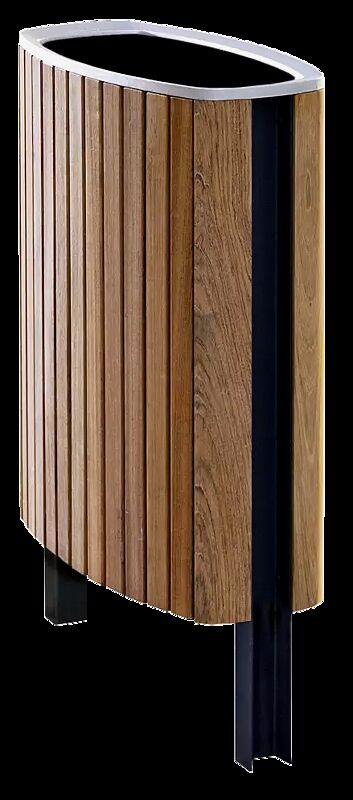 Abfallbehälter MINIUM mit seitlichen Pfosten zum Aufdübeln, mit Jatobaholzbelattung, Stahlteile in RAL 7016 anthrazitgrau