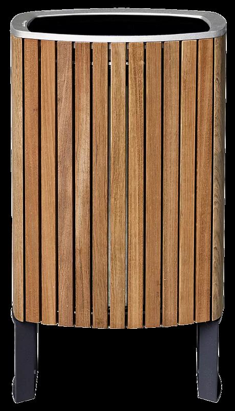 Abfallbehälter MINIUM mit seitlichen Pfosten zum Aufdübeln, mit Jatobaholzbelattung, Stahlteile in RAL 7016 anthrazitgrau